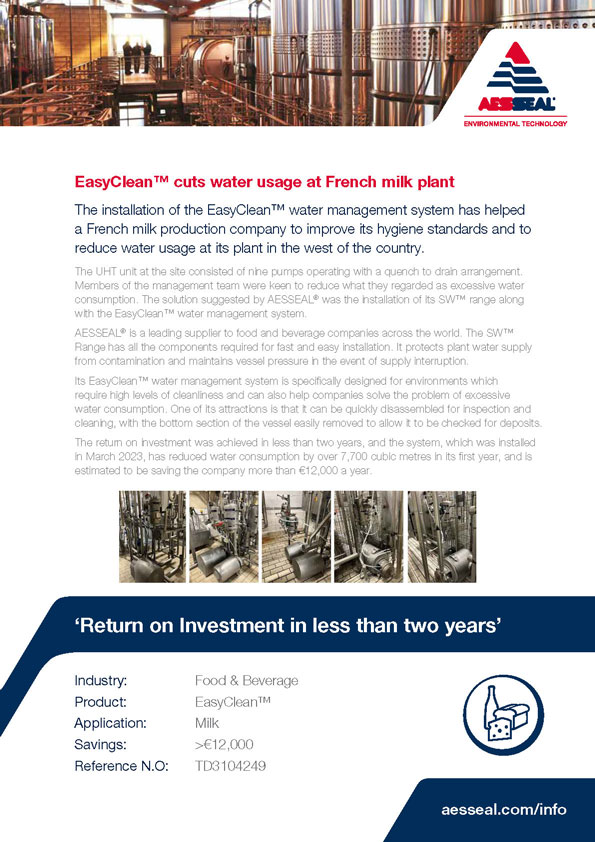 EasyClean™ cuts water usage at French milk plant