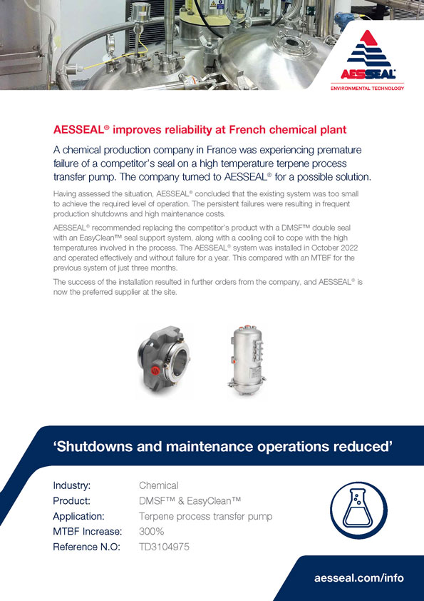 AESSEAL® improves reliability at French chemical plant