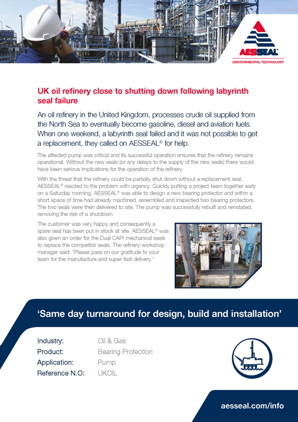 UK oil refinery close to shutting down following labyrinth seal failure