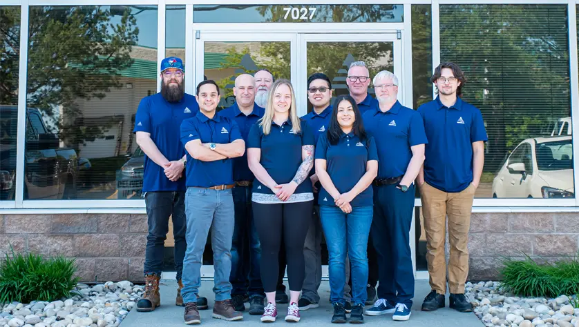 AESSEAL staff members stand outside the Edmonton office.