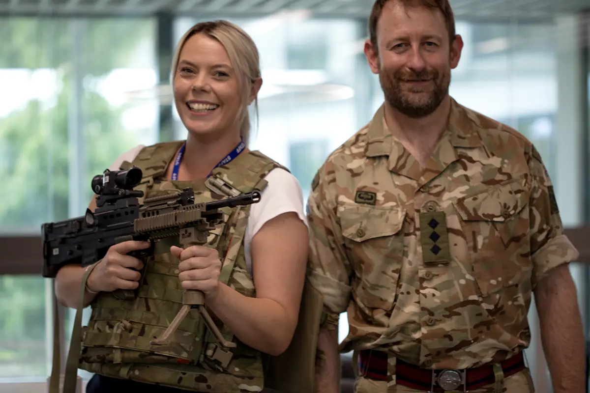 Receptionist Gemma Pellegrine and Learning and Development head Darren Jones at AESSEAL Armed Forces Day