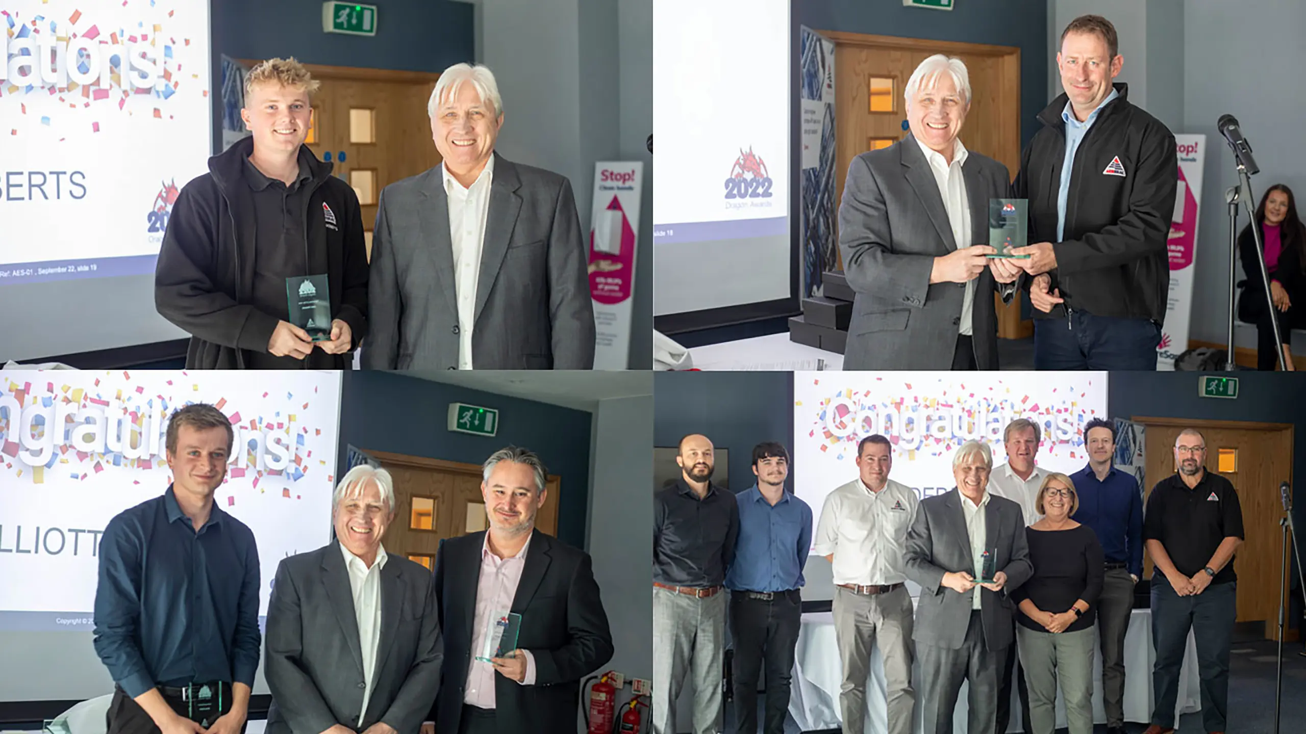Chris Rea with the winners of each Dragon's Award.