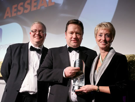 Quality mark: AESSEAL CEO Jonathan Wilkinson receives the Made in Sheffield Award from Master Cutler Pam Liversidge, OBE, watched by Richard May, of sponsor DLA Piper. Photo courtesy of Yorkshire Business Insider