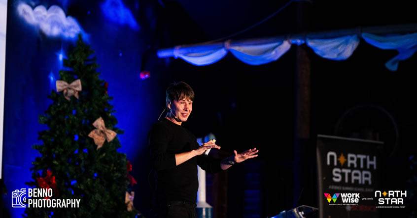 Professor Brian Cox giving a speech at North Star