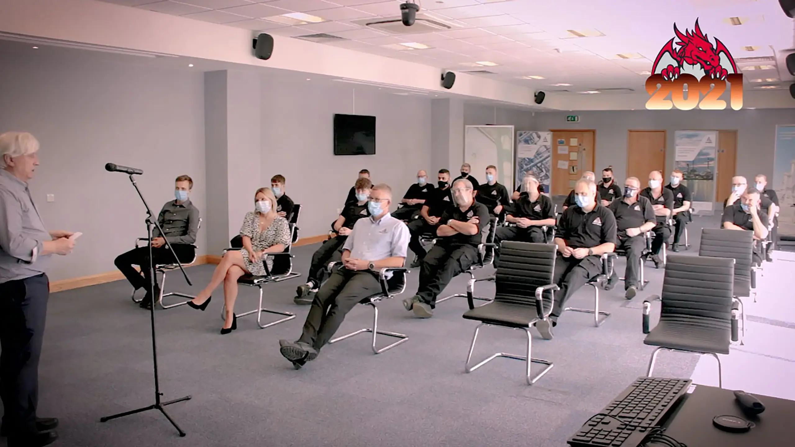 AESSEAL employees wearing mask at the 2021 Dragon Awards presentation.