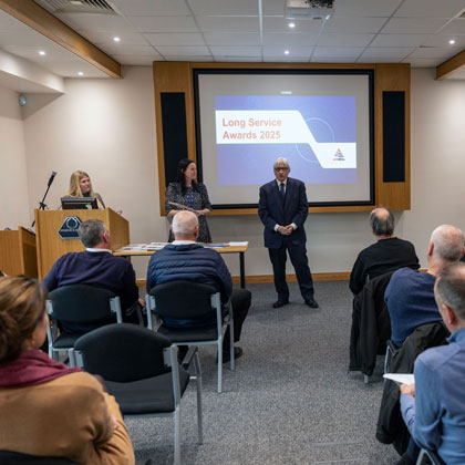 Chris Rea presents at the staff long service awards 